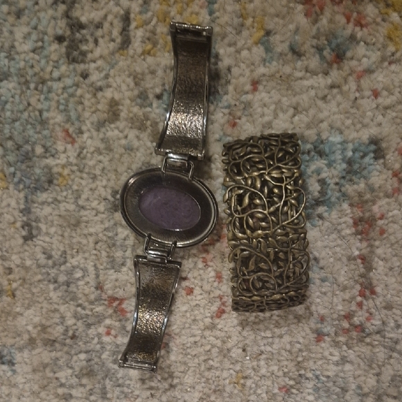 Silver Bracelet with Purple Stone and Gold-Tone Cuff - Picture 2 of 3